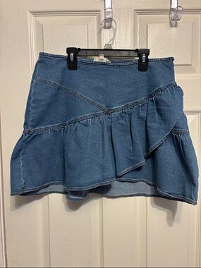Denim Ruffle Mini Skirt